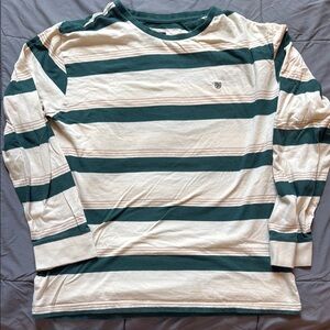 Green and Cream Long Sleeve Striped Tee